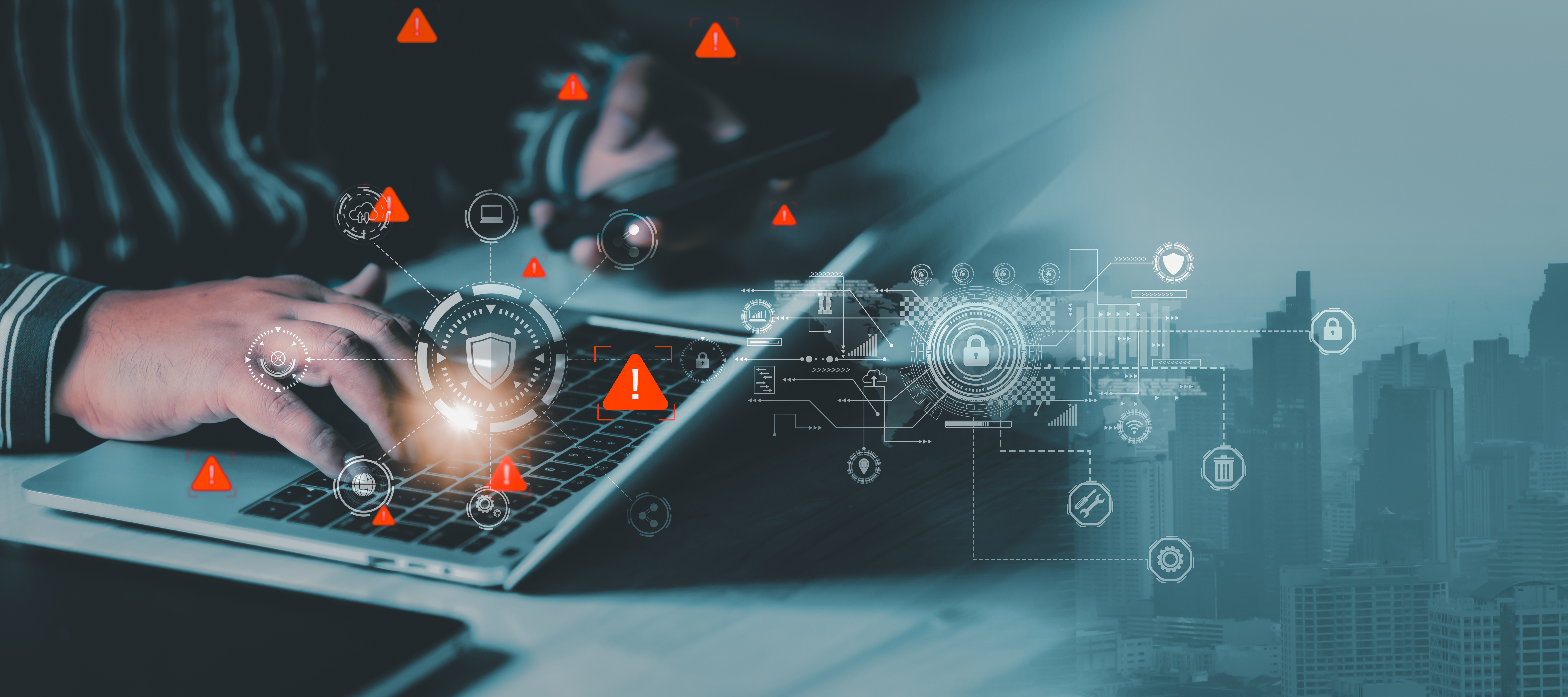 Cyber threat protection concept a person types