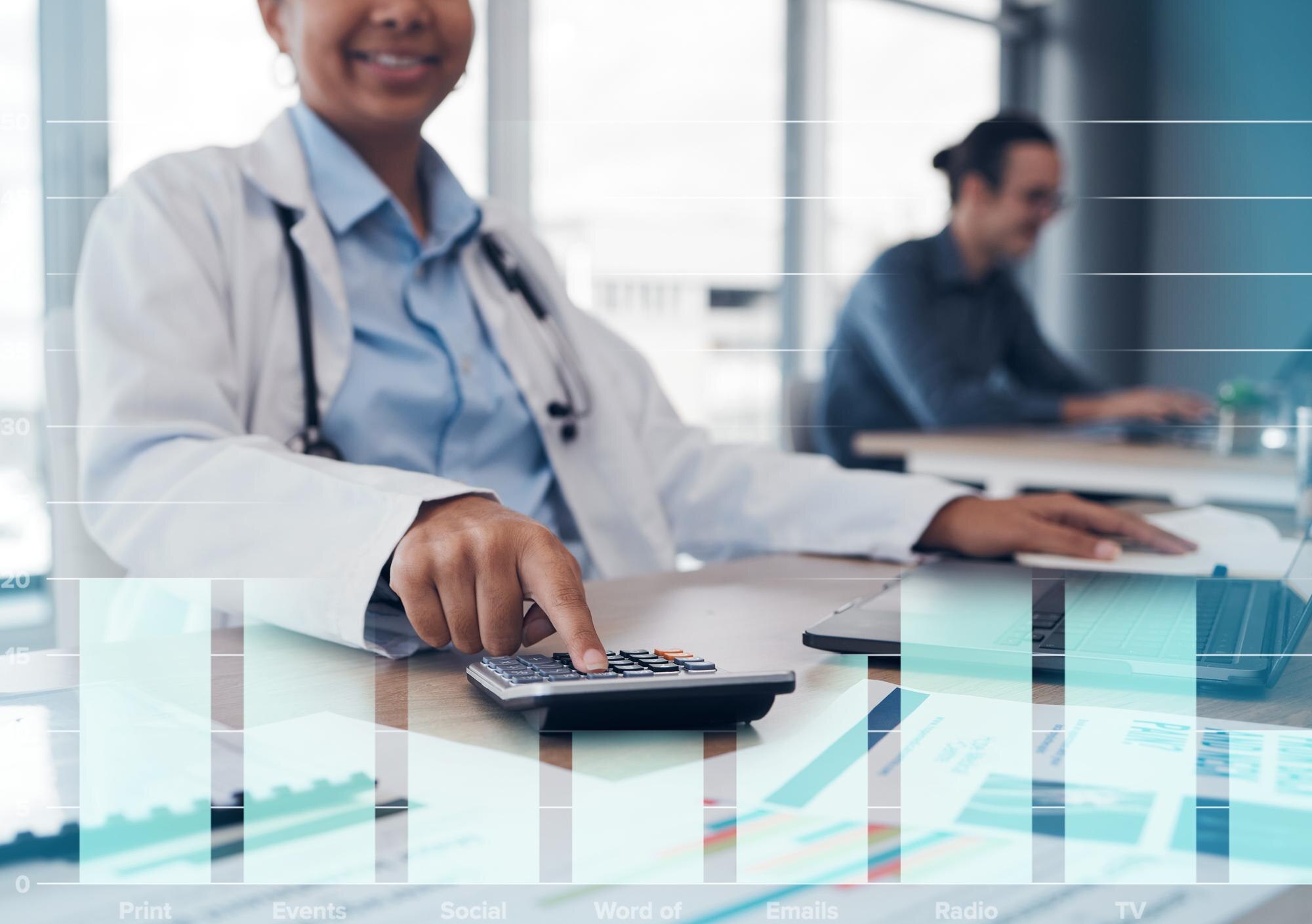 Graph calculator and overlay doctor person and sur