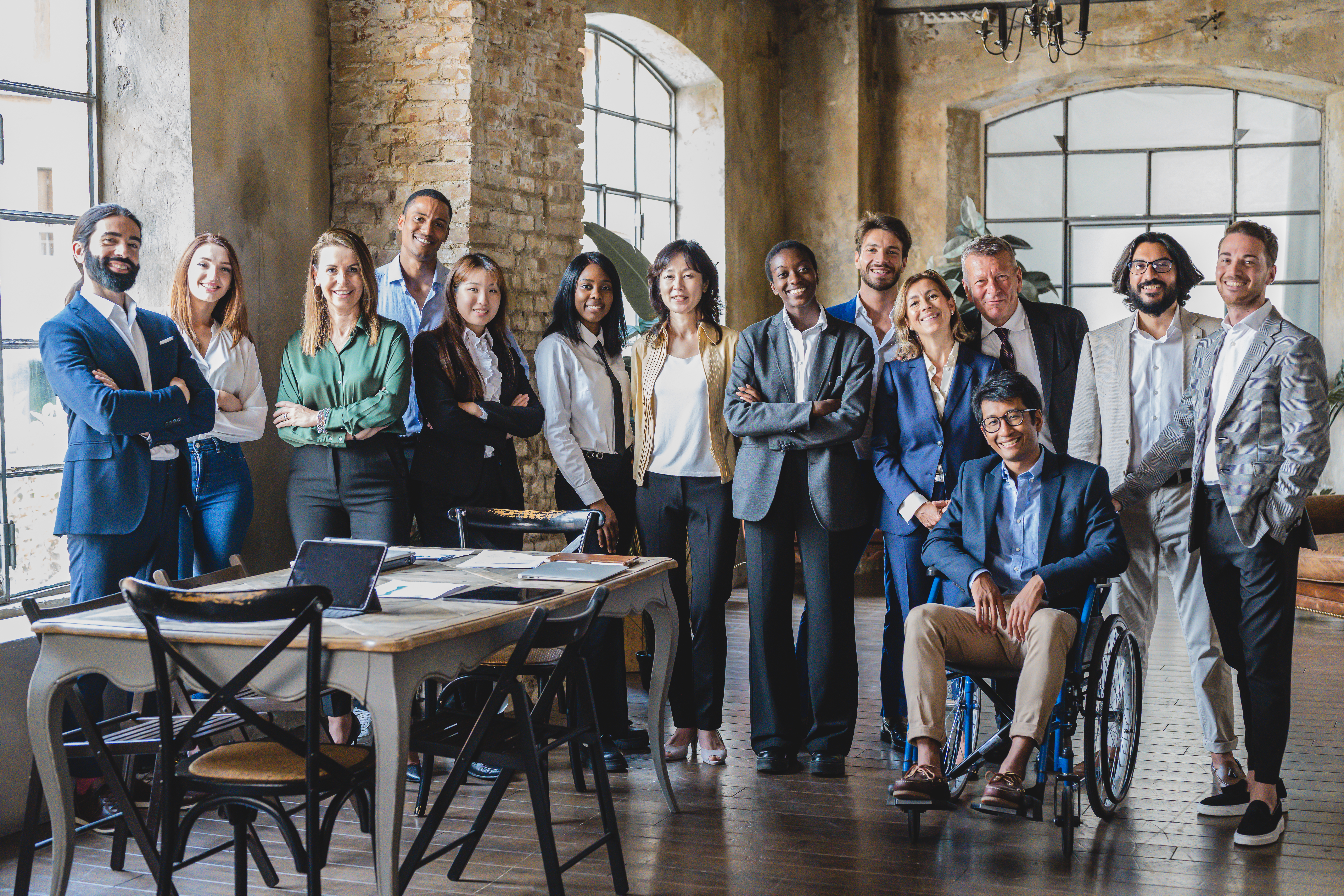 Large group of multicultural business people port