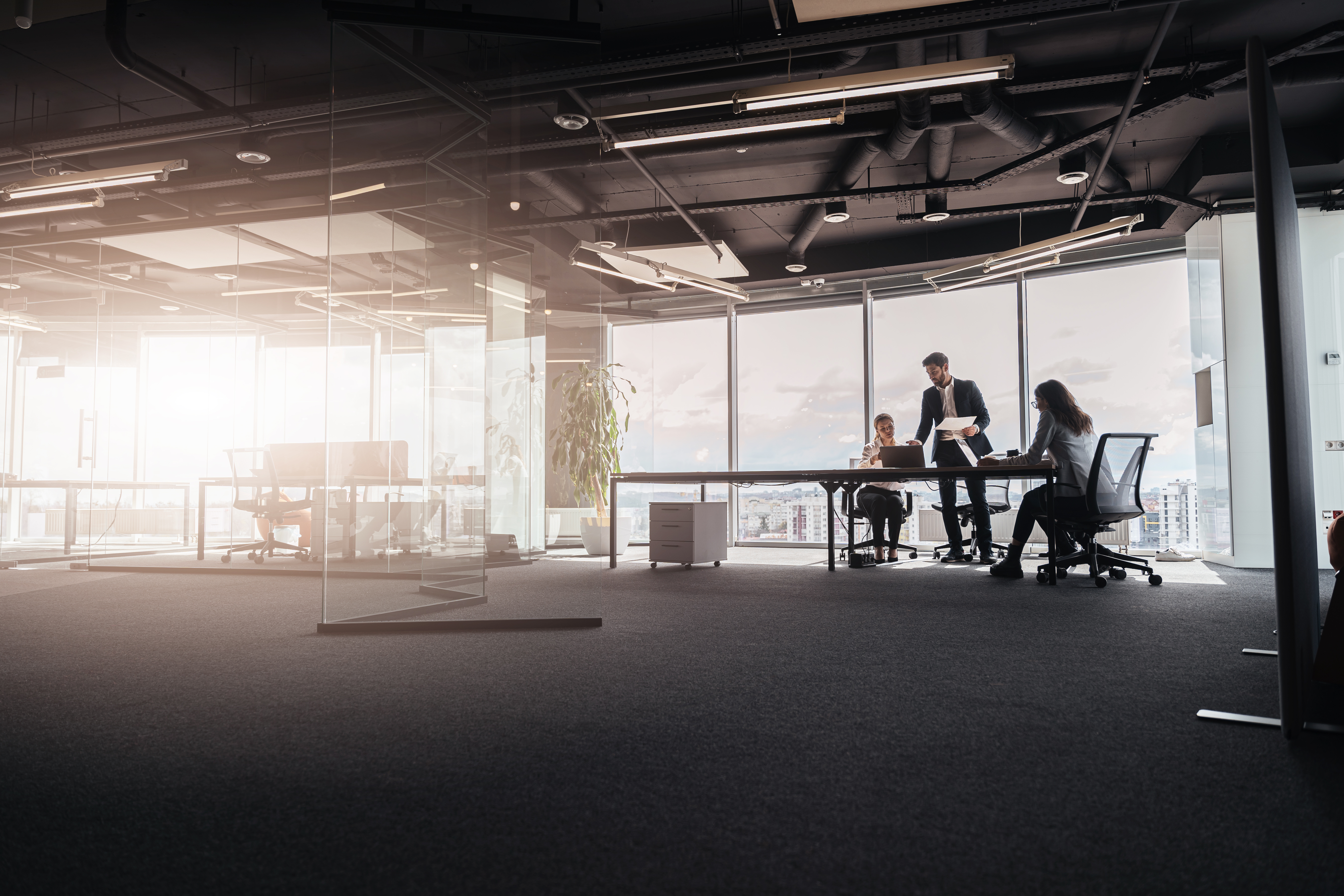 Team of businessmen communicating together in mode