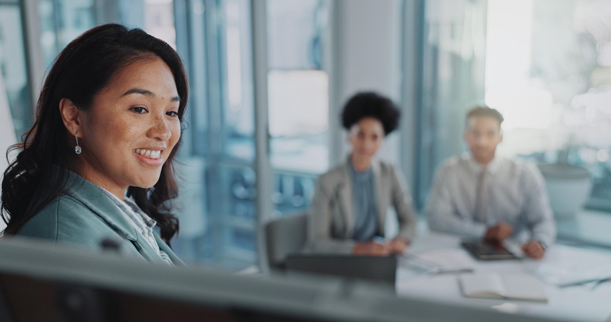 Woman business and leadership with presentation