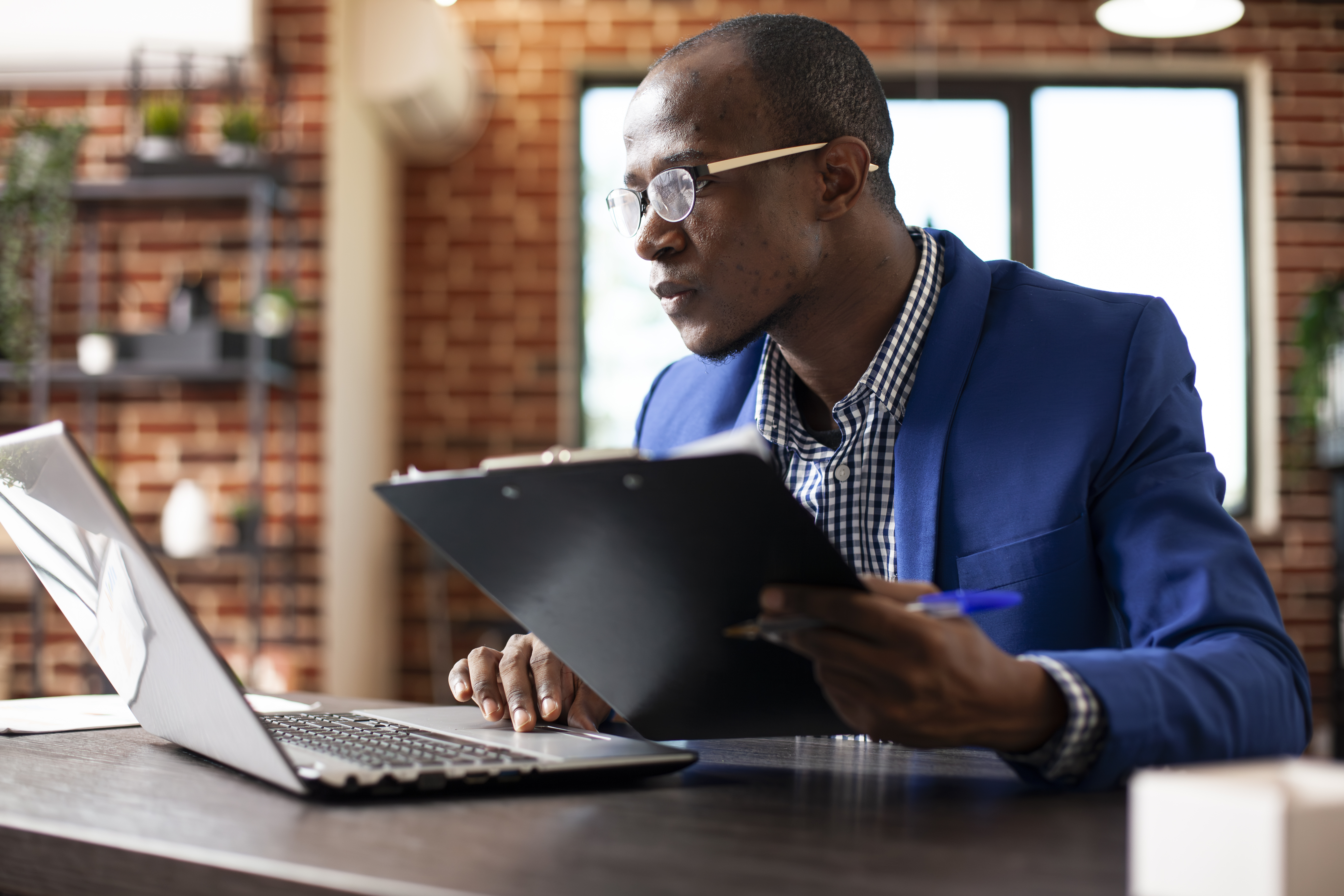 Businessman updating company information