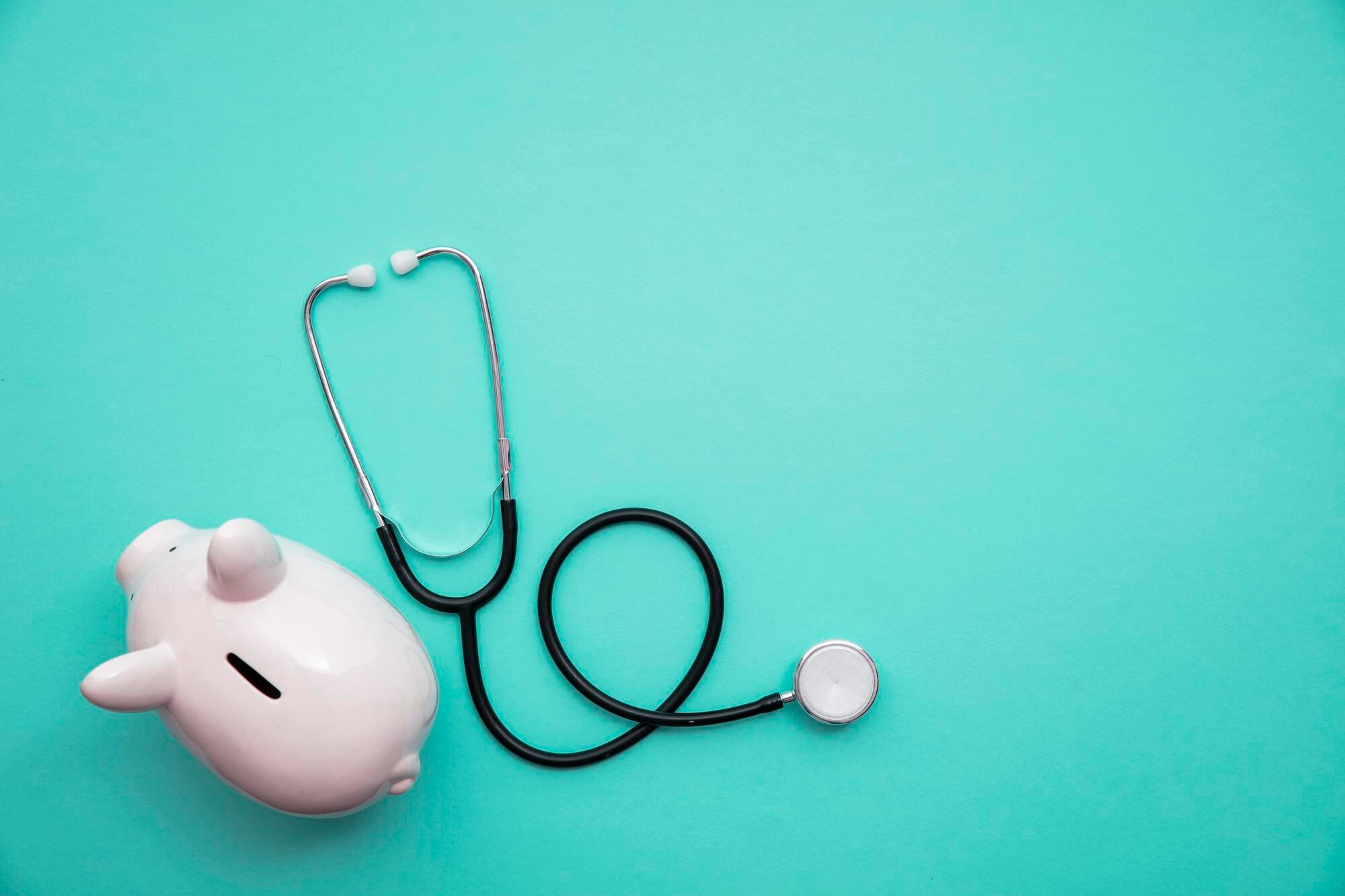 Cost of healthcare piggy bank money box with a med