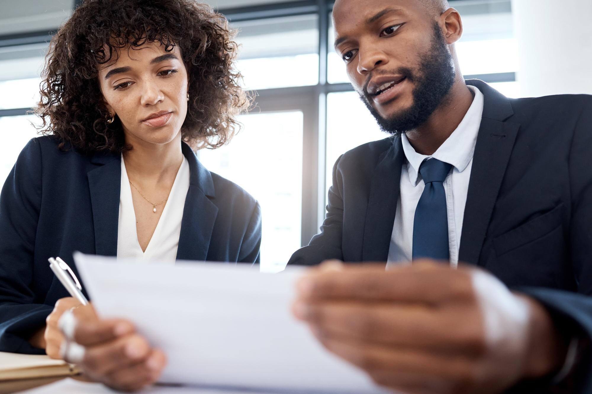 Documents finance and business black people or cli