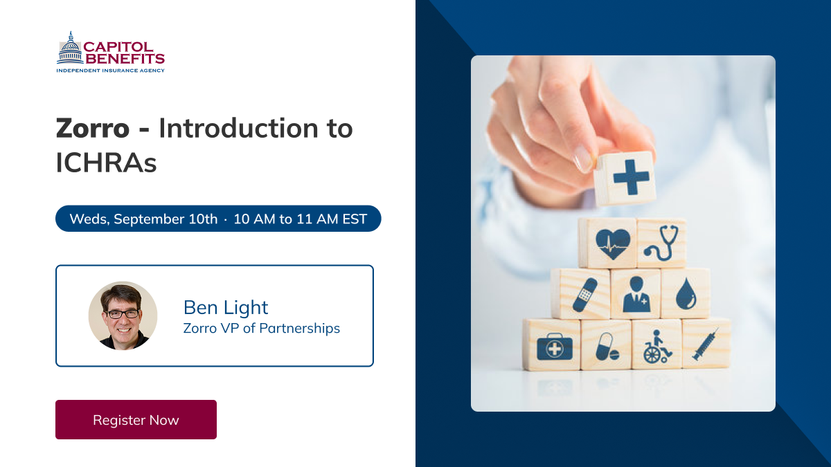Webinar promotion graphic for Capitol Benefits. Title reads ‘Pet Insurance as an Employee Benefit: No Cost and No Admin Work for HR.’ Webinar date Tuesday, September 9th, 10 AM to 11 AM EST. Speaker Jessica Emanuel, Partnership Manager at Spot Pet Insurance. Image shows a person high-fiving a cat. Includes Register Now button.